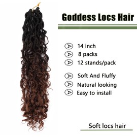 8 Packs Goddess Faux Locs Crochet Hair for Black Women 14 Inch, Pre-Looped Hippie Locs with Curly Ends, River Locs Protective Style,Synthetic Dreadlocks Extensions 1B/4/30