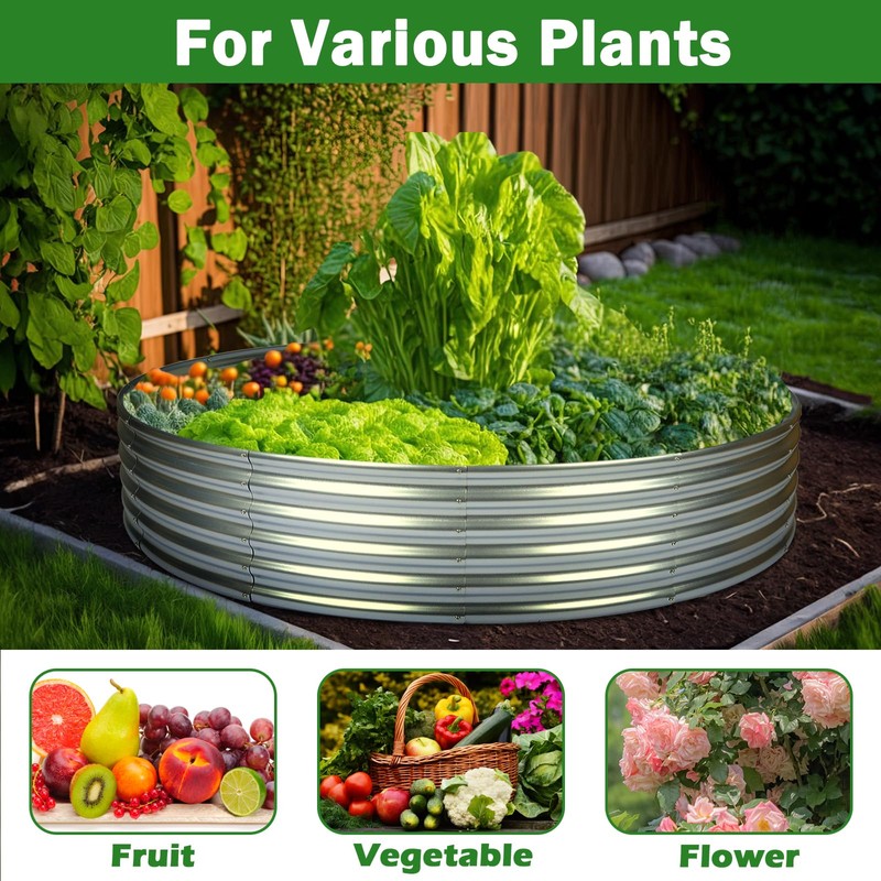 OUSHENG 4x4x1ft Round Galvanized Raised Garden Beds Outdoor, Steel Fire