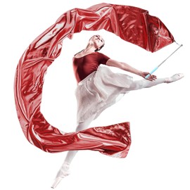 RoundFunny 98" Dance Streamer with Scalable Rod, Gymnastics Dance Ribbon Artistic Twirling Ribbon, Church Worship Adoration Dance Banner for Dancer and Church Liturgical Praise(Red)
