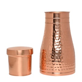 Pure Copper Bedside Carafe For Ayurveda Health Benefits - Capacity - 1 Liter (33.81 US Fluid Ounce) (Hammered)