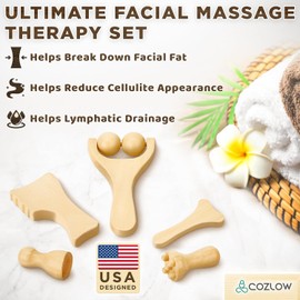 COZLOW Gua Sha Facial Massage Tool (5 Piece Set) Face Lifting Lymphatic Drainage Tree Therapy Kit for Skin Care and Anti-Aging 5 PCs / 코즐로우 과샤 페이셜 마사지 도구(5피스 세트) 얼굴 리프팅 림프 배액 피부 관리 및 노화 방지를 위한 나무 테라피 키트 5 PCs