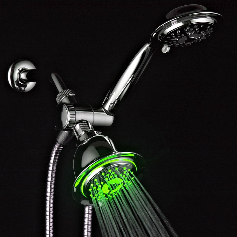 PowerSpa All-Chrome 7-Color LED Shower Head/Hand Held Shower High Pressure