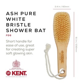 Kent White Boar Bristle Short Handle Body Scrubbing Shower Brush