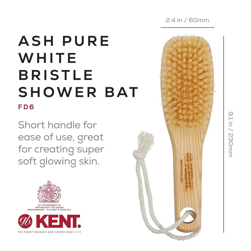 Kent White Boar Bristle Short Handle Body Scrubbing Shower Brush