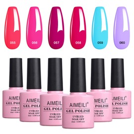 Aimeili UV LED Gel Polish Multi-Coloured Removable Gel Nail Polish Neon Gel Polish Set Kit - 6 x 10 ml - Set Number 12