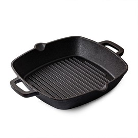 YALONG Cast Iron Grill Pan, 10 Inch Skillets with Double Handles, Multi-functional Stovetop Griddle Pan for Frying Steaks and Grilling Meat, Cast Iron Cookware for Indoor Cooking