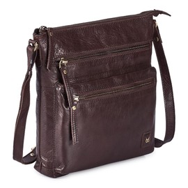 Wise Owl Accessories Real Leather Small Crossbody Handbags & Purses for Women -Premium Crossover Over the Shoulder Bag (Coffee Multi-Wax)