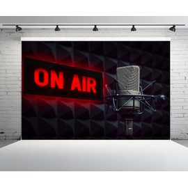 CHNYWORK 7x5ft Professional Microphone Backdrop Radio Station Studio On Air Sign TV Show Newscaster Studio Background Reporter Interview Stage Video Recording Decor Photo Booth Studio Props