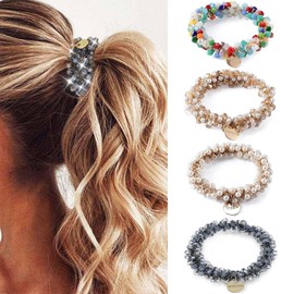 Zvorgath 4-Pack Pearl Hair Ties - Crystal Hair Scrunchies, Elegant Hair Accessories for Women, Fashionable Hair Bands for Daily Use or Special Events