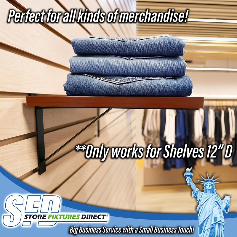 12" Black Heavy Duty Slatwall Shelf Bracket with Support &