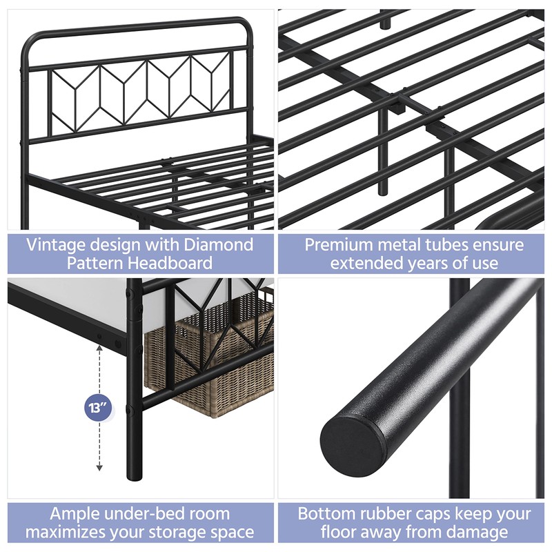 Yaheetech Metal Platform Bed Frame Mattress Foundation with Diamond Pattern