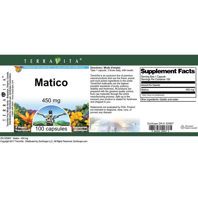 Matico - 450 mg (100 Capsules, ZIN: 520807)