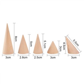 WANDIC Ring Holder, 5 Sizes Set of 5 Wooden Ring Display Cone Ring Stand Display Racks for Jewellery Counters Craft Fairs Jewellery Shows or Flea Markets