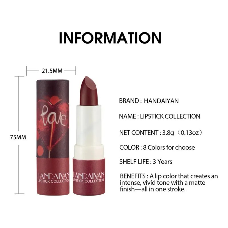 D Kit De 3 Barras Labiales Mate Tubo Paper Duradero