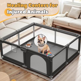 50x50x26 Inches Puppy Playpen with Gate, Dog Playpen for Puppies or Small Dogs, Sturdy Safety Dog Fence Pet Playpen with Thickened Fabric, High-Strength Nylon Wire Mesh for Indoor & Outdoor,Washable