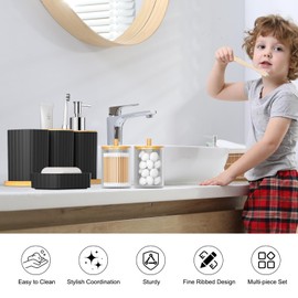 Z ZONAMA Bathroom Accessories Set - Black Bathroom Set, 22PCS Bathroom Accessory Set, Functional Shower Curtain Set withTrash Can, Toilet Brush Holder Set & Soap Dispenser for Home Decor