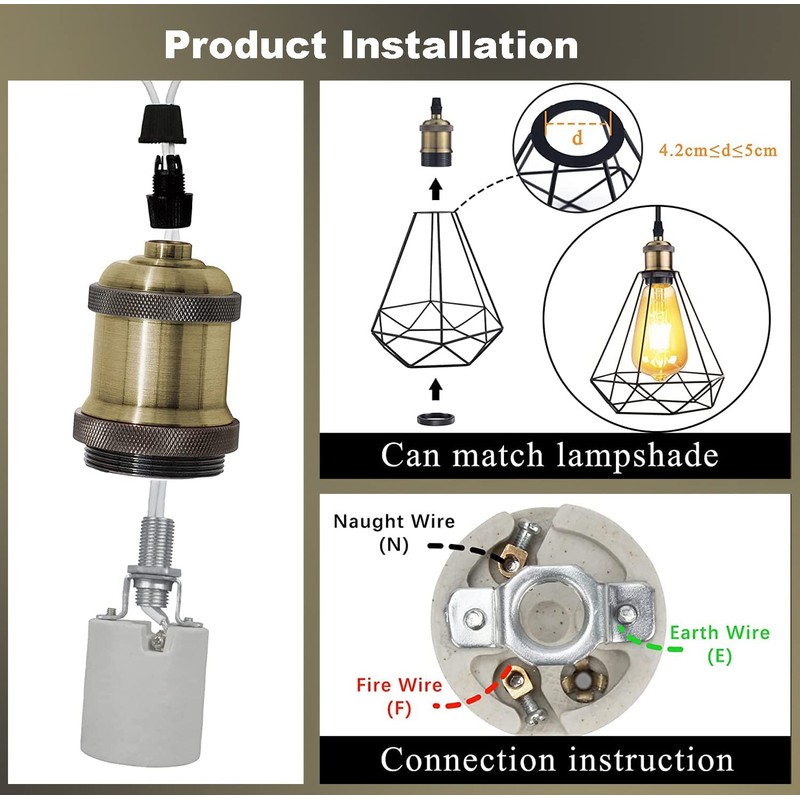 MIKOWEN E27 Vintage Ceiling Pendant Light Fitting Modern Retro Industrial