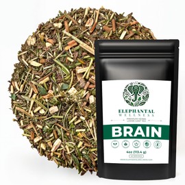 Elephantal Wellness Premium Brain Herbal Tea | Nootropic Focus & Mental Clarity Support with Ginkgo, Bacopa, Ashwagandha & Gotu Kola | Handmade, Caffeine-Free, Non-GMO Loose Leaf Blend, 4oz Loose Leaf, 40 Servings