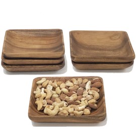 Woodard & Charles Acacia Wood 6" Individual Square Serving Trays for Appetizers, Nuts, Candy, Rice, Fruit, Olives, Seeds and More, Set of 6