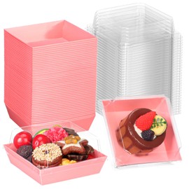 ROSPAKTEK 60Pack 4x4x2.5 Inches Charcuterie Boxes with Clear Lids - Cookies, Bakery, Chocolate Covered Strawberries, Mini Cake, Treat, Donut Boxes for Christmas, Valentine's