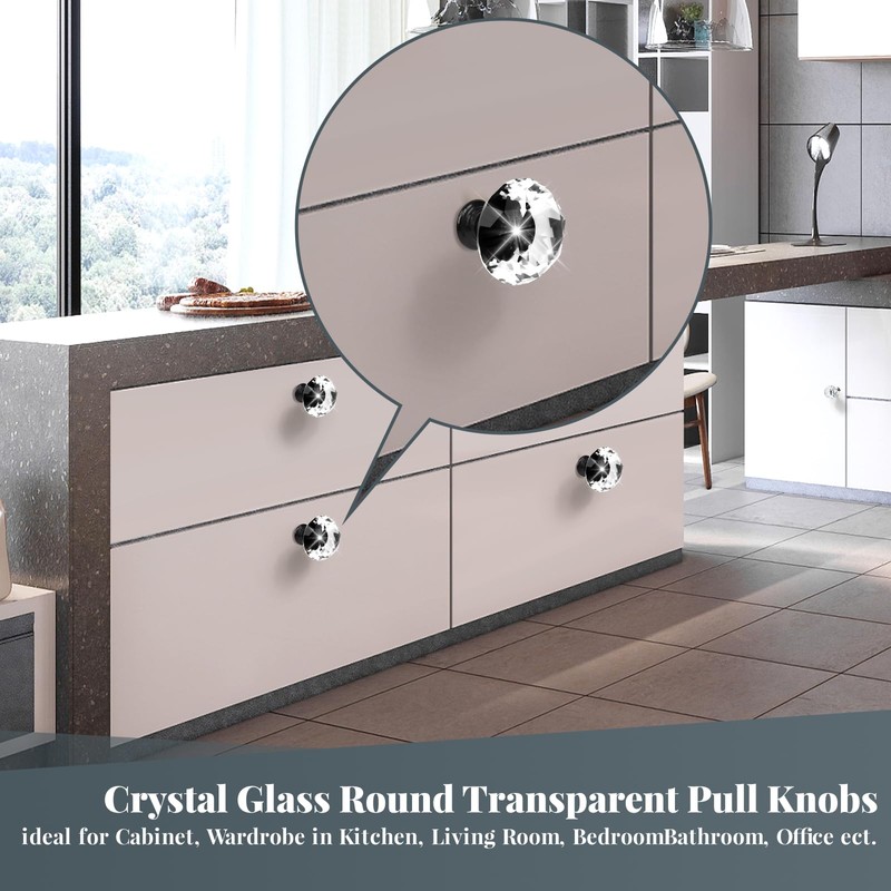 OctinPris 6pcs 30mm Crystal Glass Knobs Door Drawer Wardrobe Pull