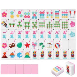 Silipull American Mahjong Tile Set, 160 Pcs 1.2'' Pink Engraved Mahjong Tiles with Summer Hawaii Aloha Patterns Mah Jong Block Set for Family Night, Mahjongs Lovers