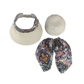 AWOCAN Outdoor 2-in-1 Wide Brim Sun Visor Hat with Detachable Neck Protector Hood and Neck Protector Scarf Anti-UV Summer Beach Hat (Beige)