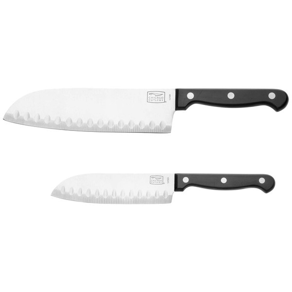 Chicago Cutlery 2-Piece Stainless Steel Triple Rivet Polymer Handles Essentials Partoku/ Santoku Set, Black