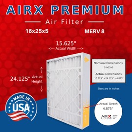 AIRX FILTERS WICKED CLEAN AIR. 16x25x5 Air Filter MERV 8 Compatible with GeneralAire 14161 Furnace Filter 2 Pack