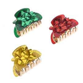 LUX ACCESSORIES Christmas Red, Green, and Gold Bow Claw Clips set of 3