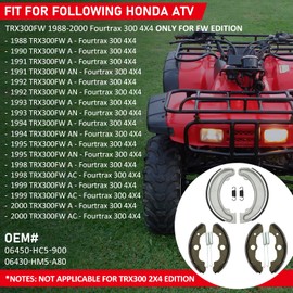 Brake Shoes Front Left Right & Rear for Honda TRX300 4x4 TRX300FW Fourtrax 300 1988-2000, OEM# 06450-HC5-900 06430-HM5-A80