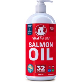 Vital Pet Life Salmon Oil for Dogs & Cats - Healthy Skin & Coat, Fish Oil, Omega 3 EPA DHA, Liquid Food Supplement for Pets, All Natural, Supports Joint & Bone Health, Natural Allergy & Inflammation Defense, 32 oz