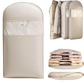 Garment Bags, Short Garment Bag, Wardrobe Organiser, Self-Compressing Organiser, Vacuum Bag for Jackets, Hanging, Garment Bag Vacuum, Waterproof, Dustproof, Ideal for Wardrobe, Travel