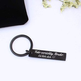 Premium Key Ring with Engraving "Fahr vorsichtig Mama" (German Language) Mum Dad Grandma Grandpa Brother Sister Treasure as Lucky Charm and Guardian Angel Keychain for Your Favourite Person, brother