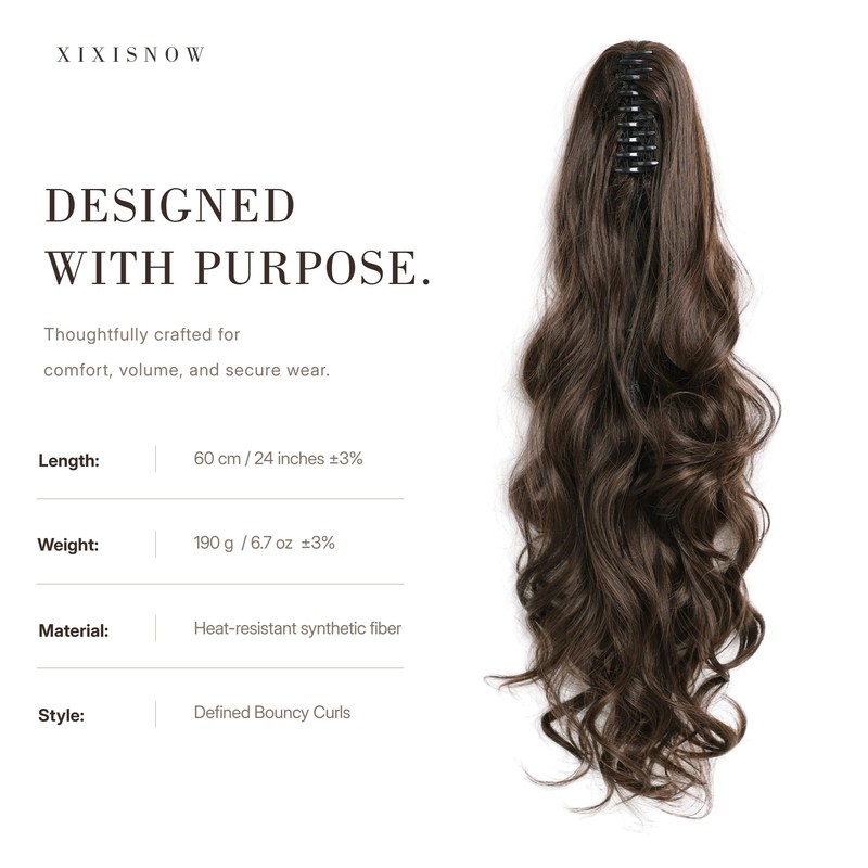 24 Inch Claw Clip Ponytail Extension, Chocolate Brown