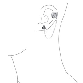 Celtic Irish Trinity Triskele Wrap Cartilage Ear Cuff Chain Pierced Ear Stud Earrings 1Pcs Oxidized .925 Sterling Silver