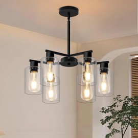 KUSSCO 6-Light Modern Chandelier Chandeliers with Clear Glass Shade, Black