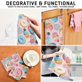 Cupcakes Donuts Flowers Kitchen Towels Macaron Lollipop Dishcloths Set 1 Pack Hand Dish Towel Tea Bar Towels 18 x 28 in Cleaning Cloths Soft Absorbent Fast Drying for Cooking Baking