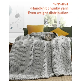YnM 100% Cotton Weighted Blanket, Handmade Chunky Knitted Throw, No fillers Design, Soft and Breathable, Machine Washable Bed Blanket for Sleep or Home Decor (Lighte Grey, 48x72 Inch, 20lbs)