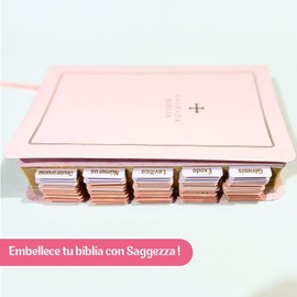 Saggezza, Separadores para Biblia en Español, 80 Pestañas para la Biblia, Etiquetas de Biblia Rosa Laminadas Doradas, Regalo Cristiano, Accesorios para Biblia (Rosa)