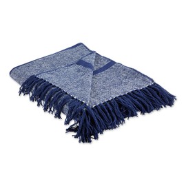 DII Navy Stripe Homespun Woven Throw, 50x60" with 2.5" fringe,