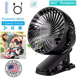 3 Speeds USB Rechargeable Mini Cooling Fan Clip On Desk Baby Stroller Portable