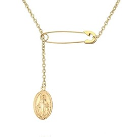 LittleFathand Safety Pin Neckalce Cute Small Angel Pendant Necklace Adjustable Lasso Y Choker Necklace for Women Men Christmas Jewelry Gift, Stainless Steel, No Gemstone