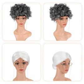 Yingzhao 2 Pcs Old Lady Cosplay Set Grandma Wig Walking Canes Glasses with Chain Walking Cane Necklace Earrings Bracelet