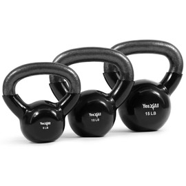 Yes4All Kettlebells 20 25 lbs Set Weight Vinyl Coated Cast Iron for Dumbbell Weights Exercises, Gym, Fitness, Full Body Workout Equipment Push up, Grip and Strength Training, Black