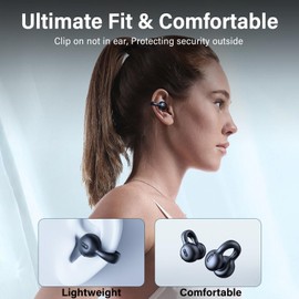 Mosonnytee open ear headphones wireless bluetooth workout earbuds clip on bluetooth earpiece for cell phone with microphone 50H long battery life comfortable wireless earphones for sports (Black)