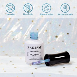 RARJSM 15ML Sky Blue Pearlescent Gel Polish,Pearl Gel Nail Polish,Purple Glitter Gel Polish Red Shimmer Mermaid Nail Gel Polish Soak Off LED UV Drawing Swirl Thread Effect for DIY Manicure Use