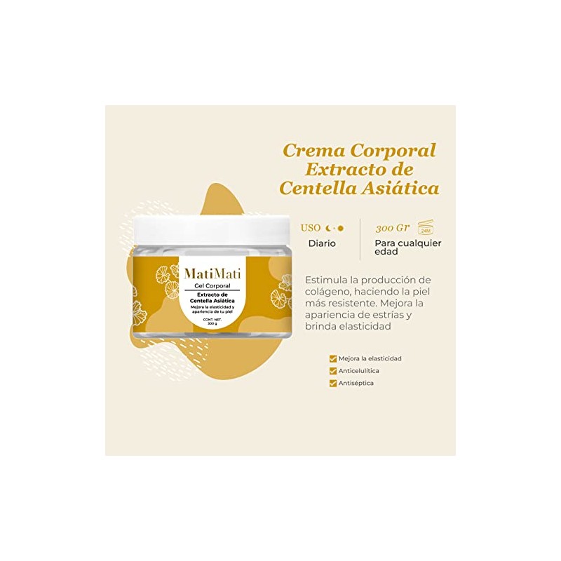 Gel Corporal Extracto Centella Asiática MatiMati-Regenerante, Anti-estrías, Hidratante 300 g