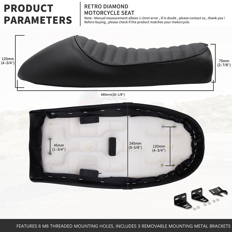 Black Vintage Cafe Racer Hump Seat Retro Saddle For CB