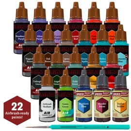 The Army Painter, Warpaints Air Most Wanted Paint Set C, 22x18ml Colours: 19 Acrylic Airbrush Paints, 2 Metallics, 1 Fluorescent Paint, 1 Medium, 3 Speedpaints, 1 Brush - for Models and Miniatures